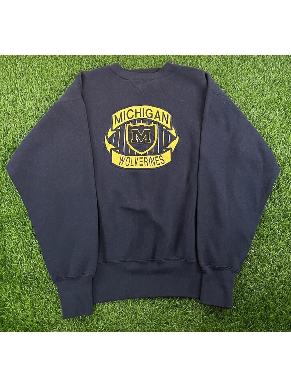Vintage 90s Michigan Wolverines Blue Crewneck Sweatshirt Mens Size L